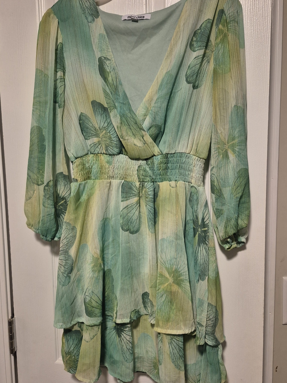 Mimi Chica Mint and Yellow Floral Wrap Mini Dress